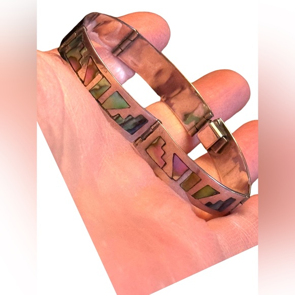 Vintage1950s Talleres De Los Ballesteros Taxco Mexico Sterling Abalone Bracelet - Picture 1 of 8